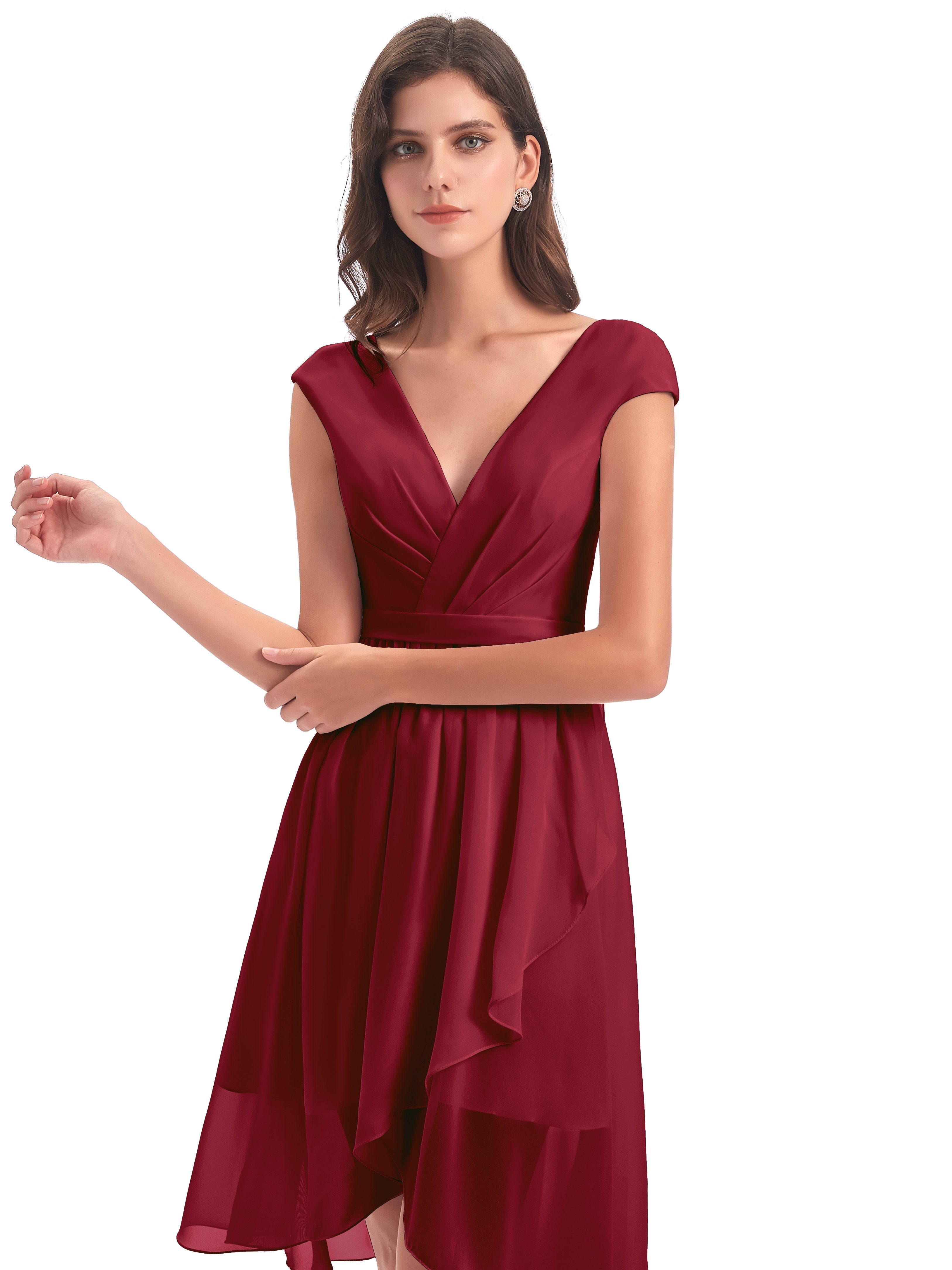 Renee Knee Length V-Neck Chiffon Bridesmaid Dresses