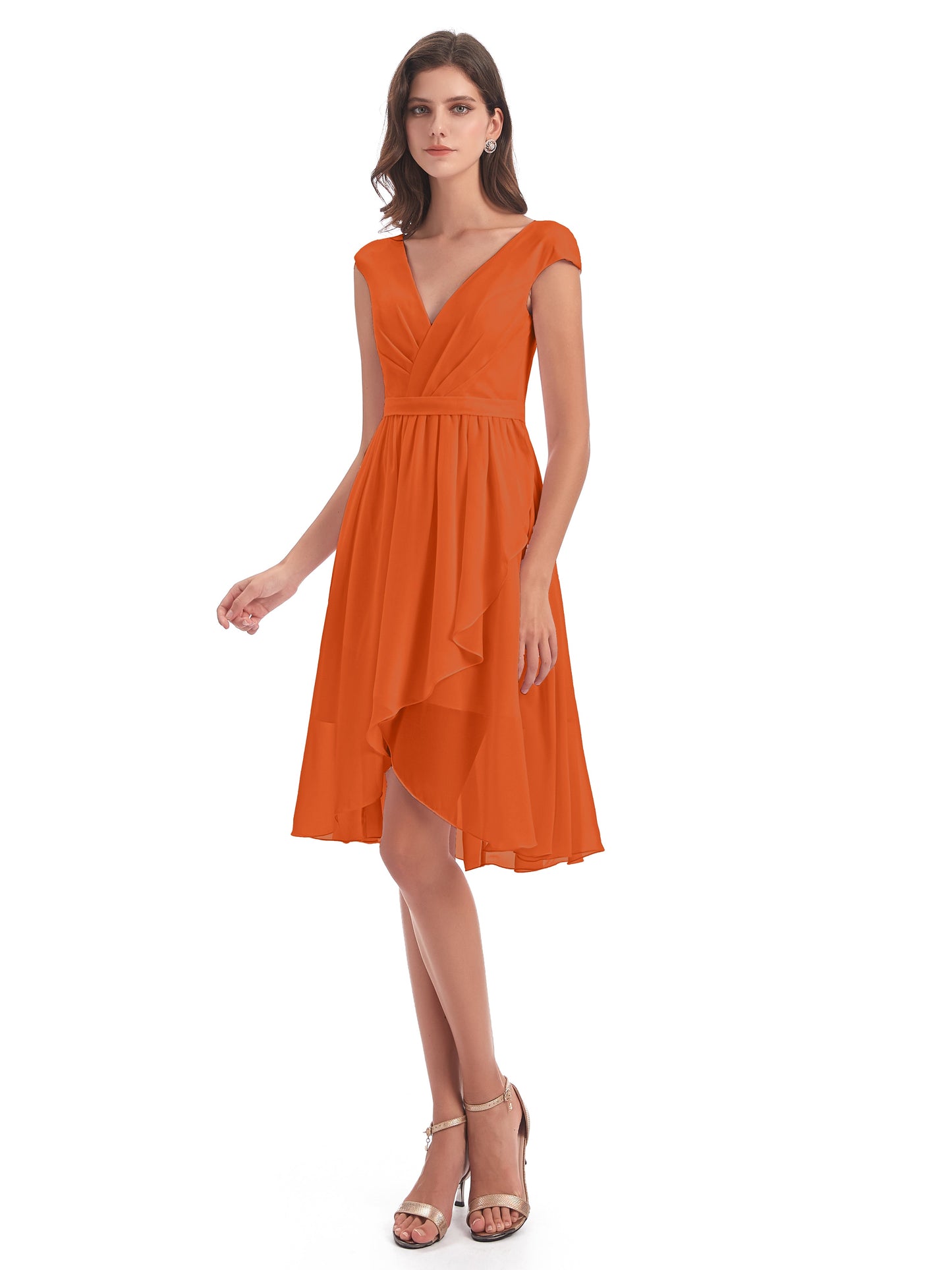 Renee Knee Length V-Neck Chiffon Bridesmaid Dresses