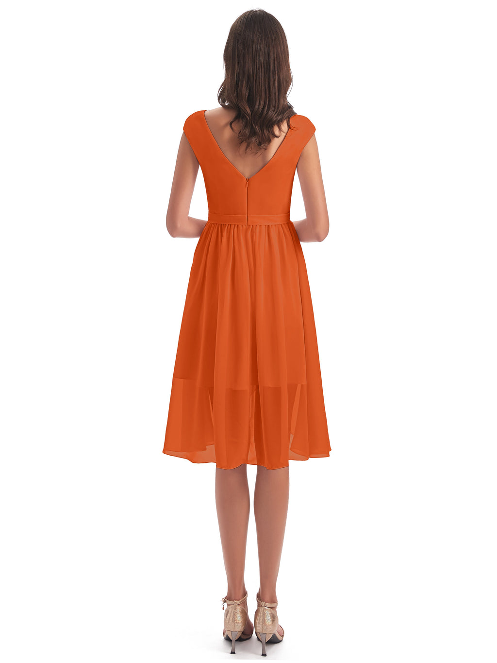 Renee Knee Length V-Neck Chiffon Bridesmaid Dresses