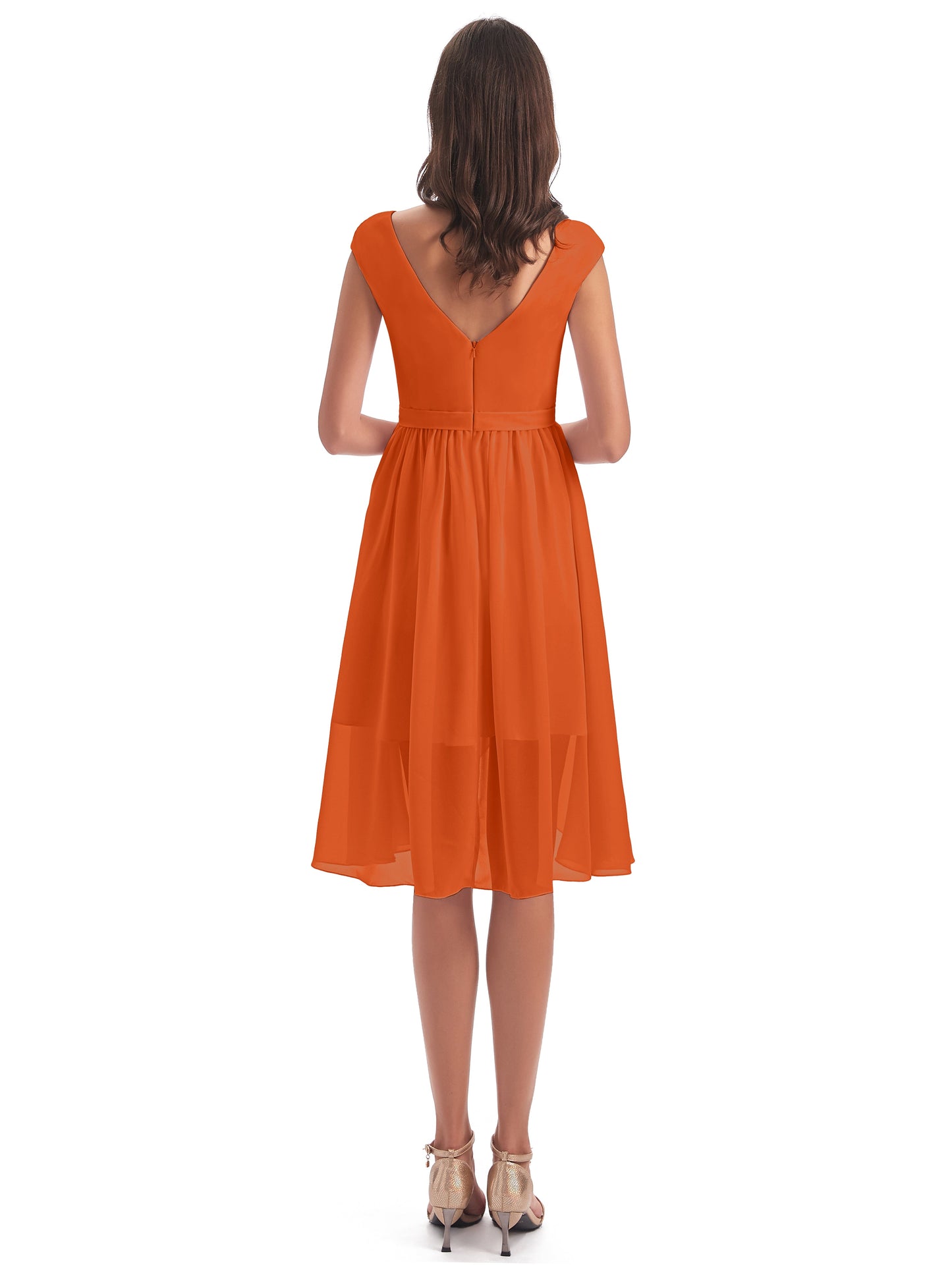 Renee Knee Length V-Neck Chiffon Bridesmaid Dresses