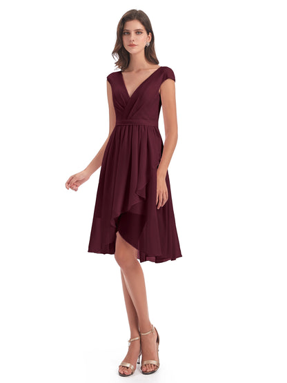 Renee Knee Length V-Neck Chiffon Bridesmaid Dresses