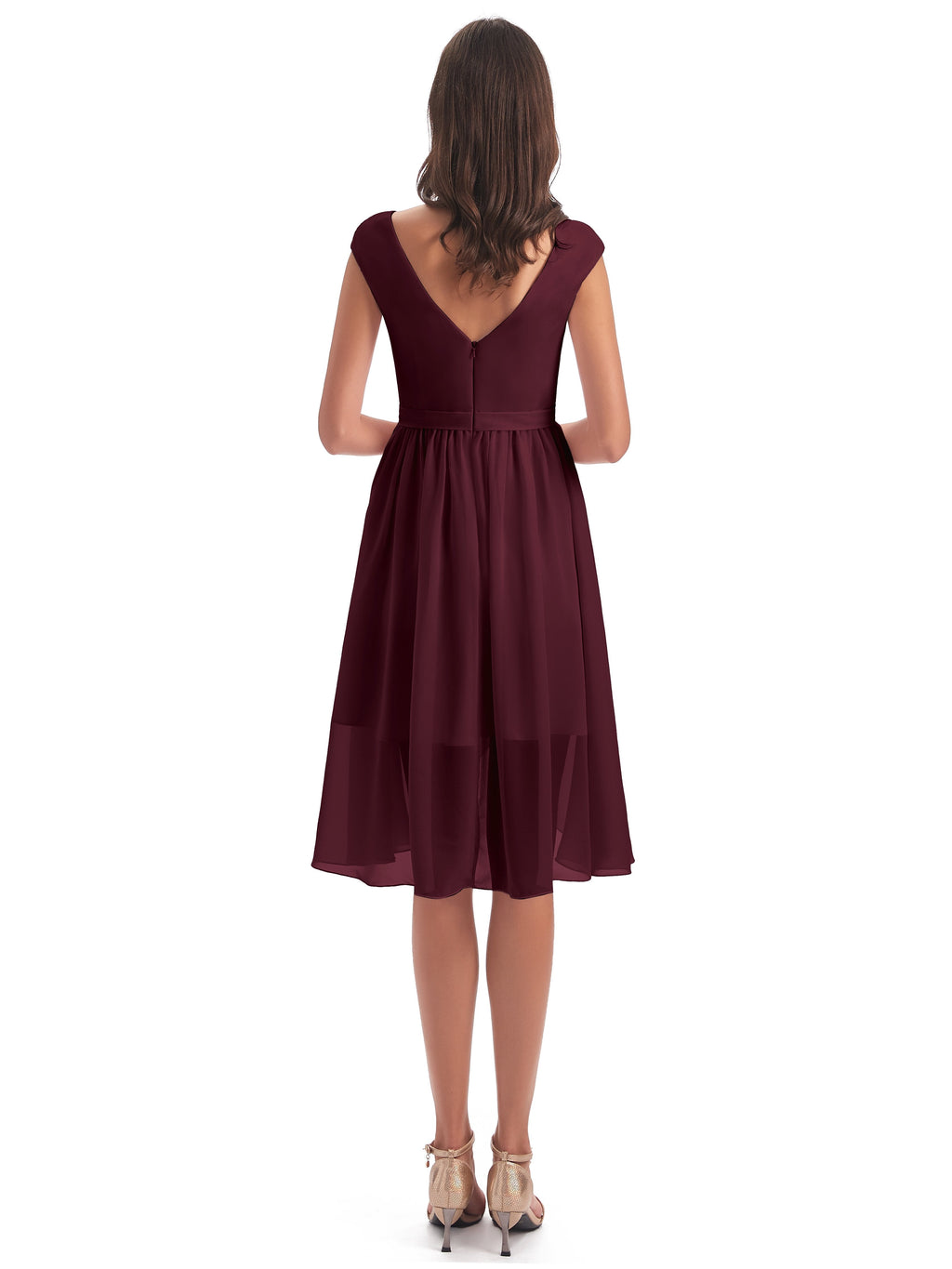 Renee Knee Length V-Neck Chiffon Bridesmaid Dresses
