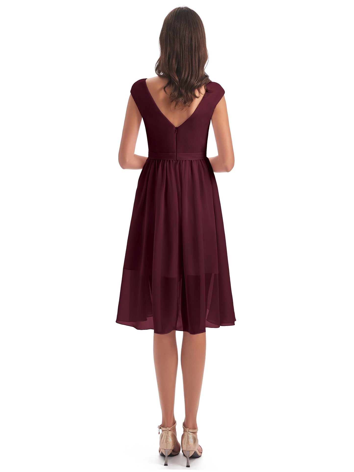 Renee Knee Length V-Neck Chiffon Bridesmaid Dresses