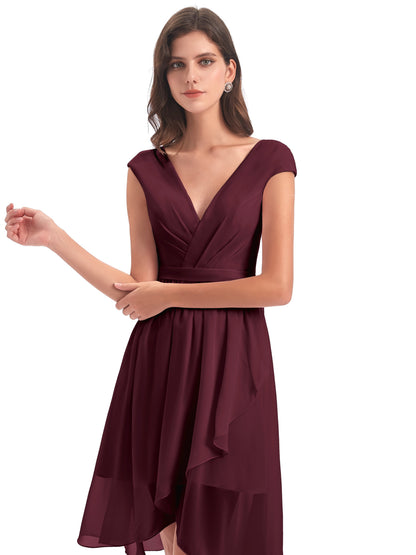 Renee Knee Length V-Neck Chiffon Bridesmaid Dresses