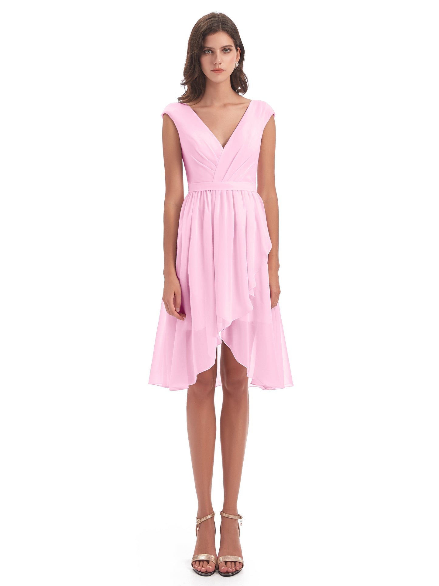 Renee Knee Length V-Neck Chiffon Bridesmaid Dresses
