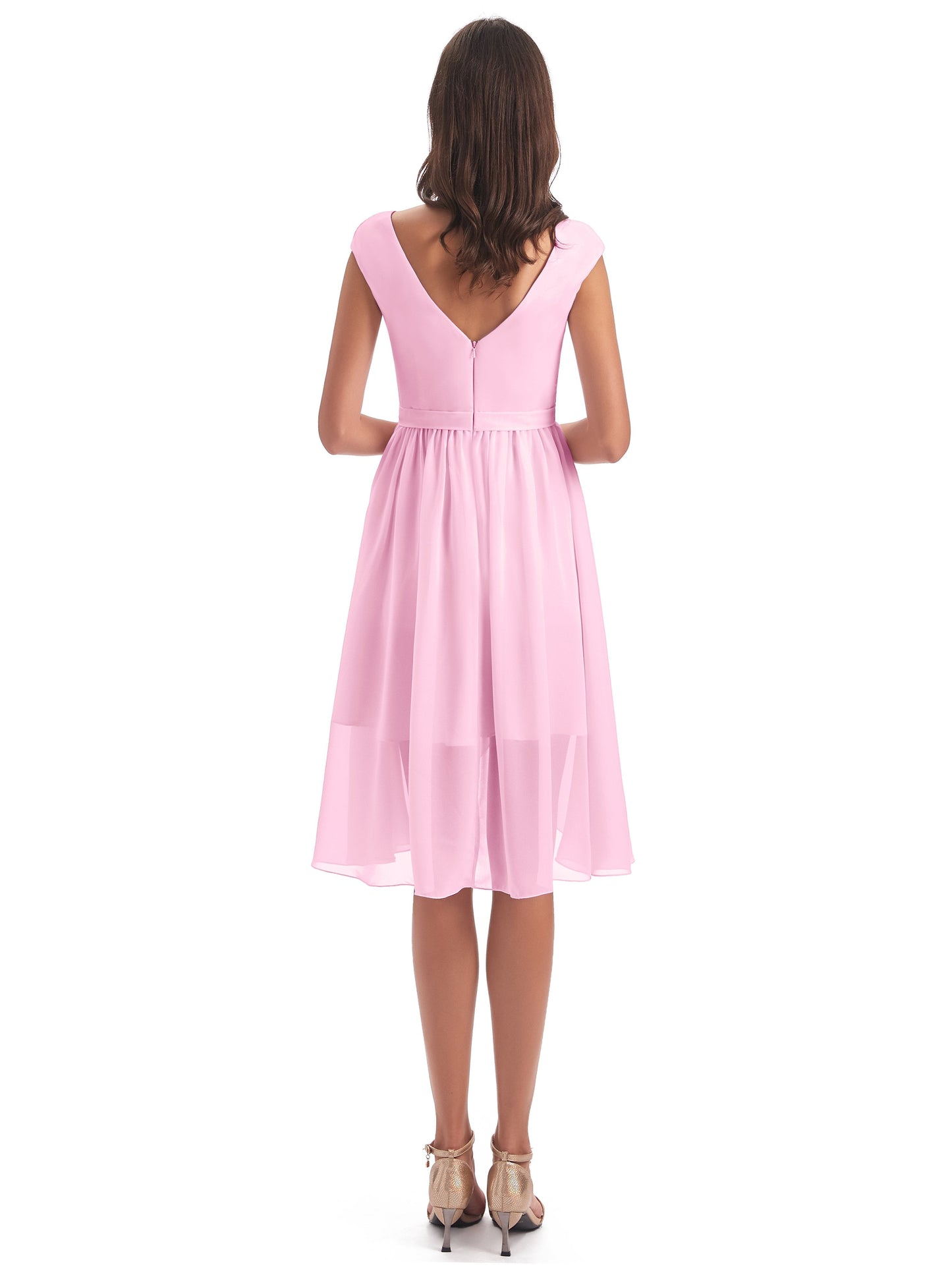 Renee Knee Length V-Neck Chiffon Bridesmaid Dresses