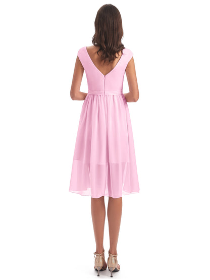 Renee Knee Length V-Neck Chiffon Bridesmaid Dresses