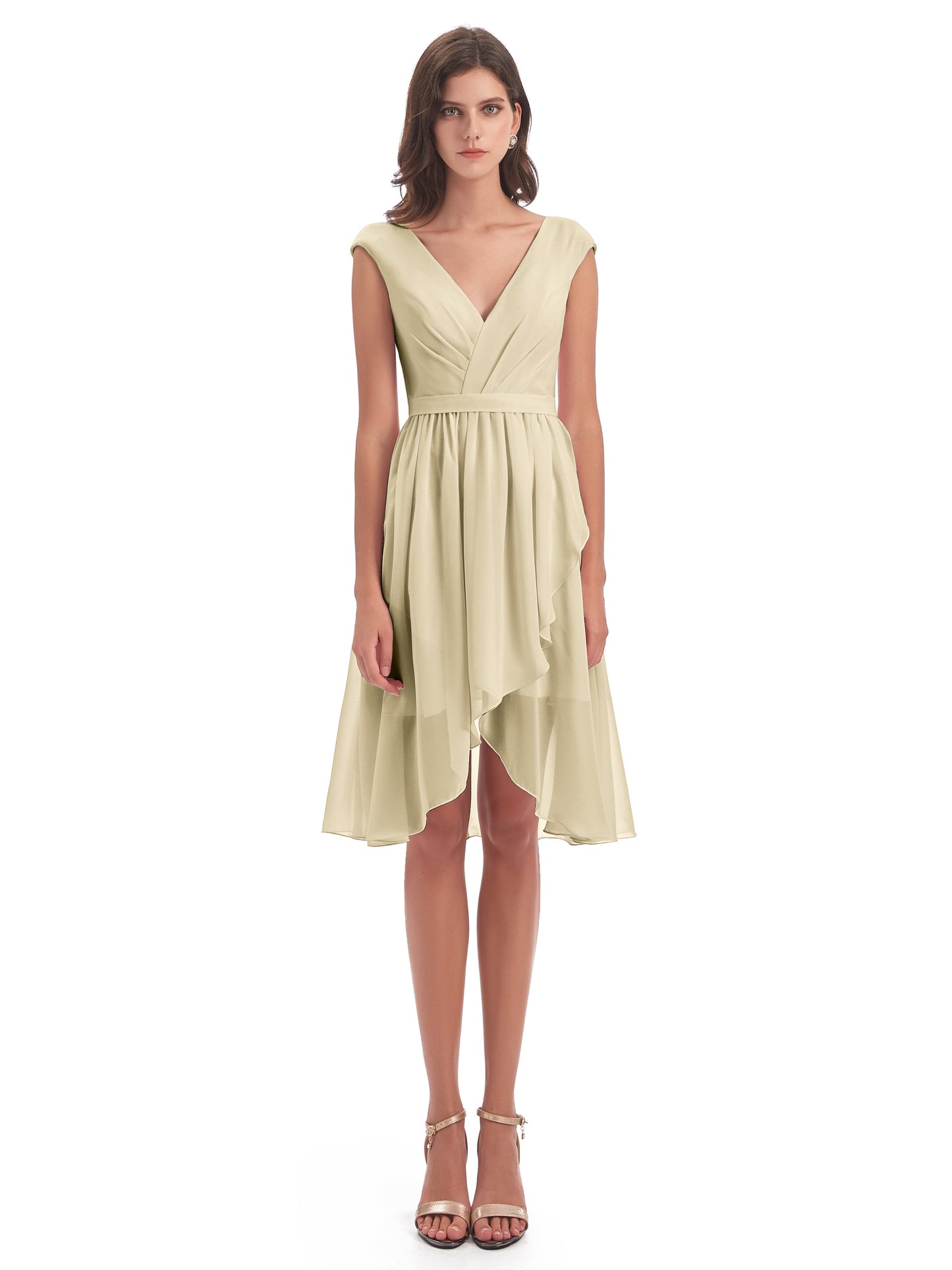 Renee Knee Length V-Neck Chiffon Bridesmaid Dresses