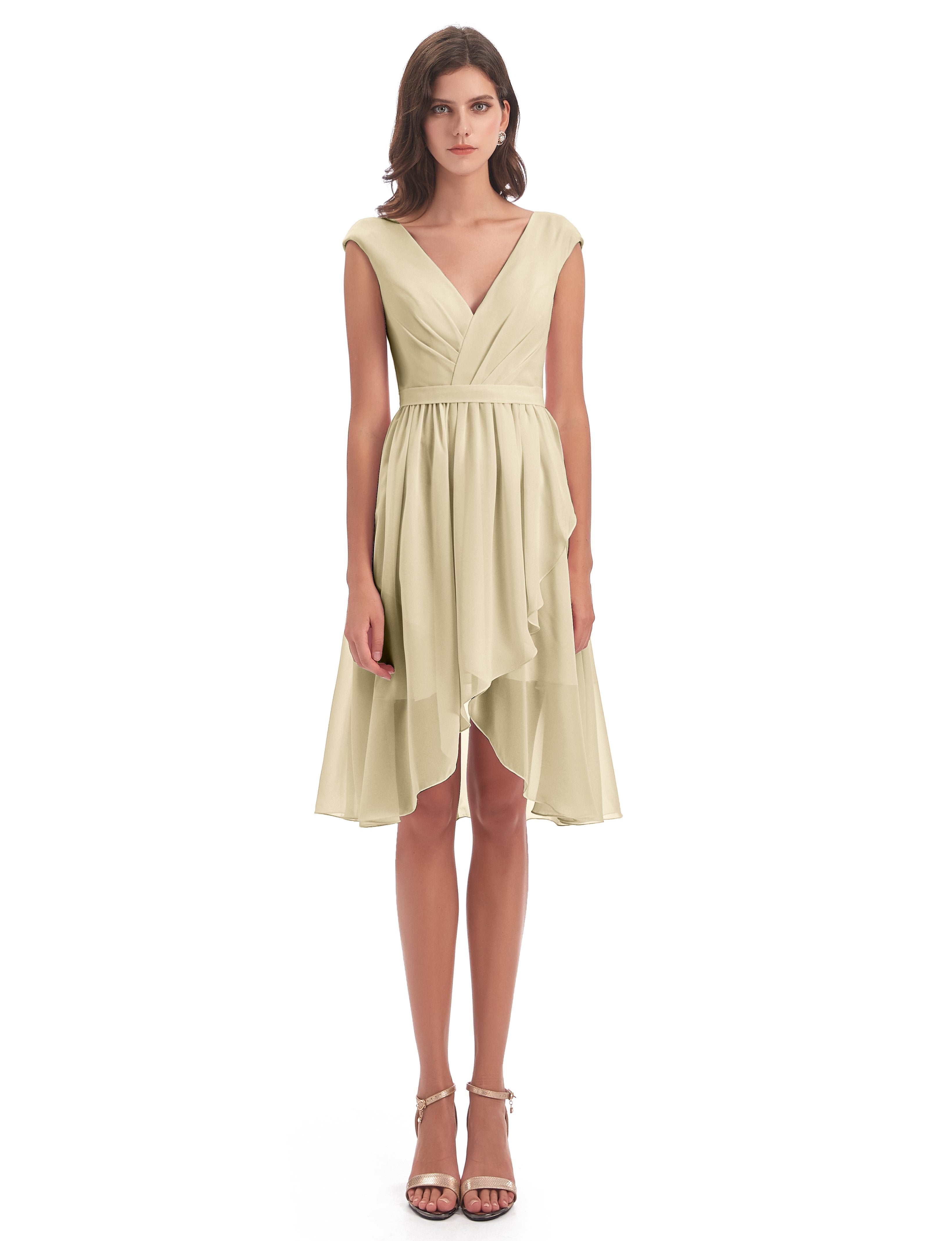 Renee Knee Length V-Neck Chiffon Bridesmaid Dresses
