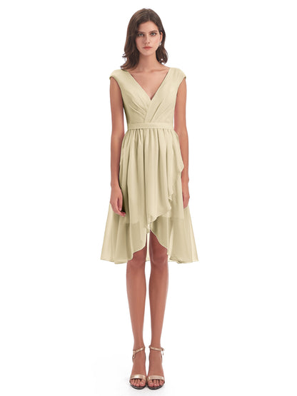 Renee Knee Length V-Neck Chiffon Bridesmaid Dresses