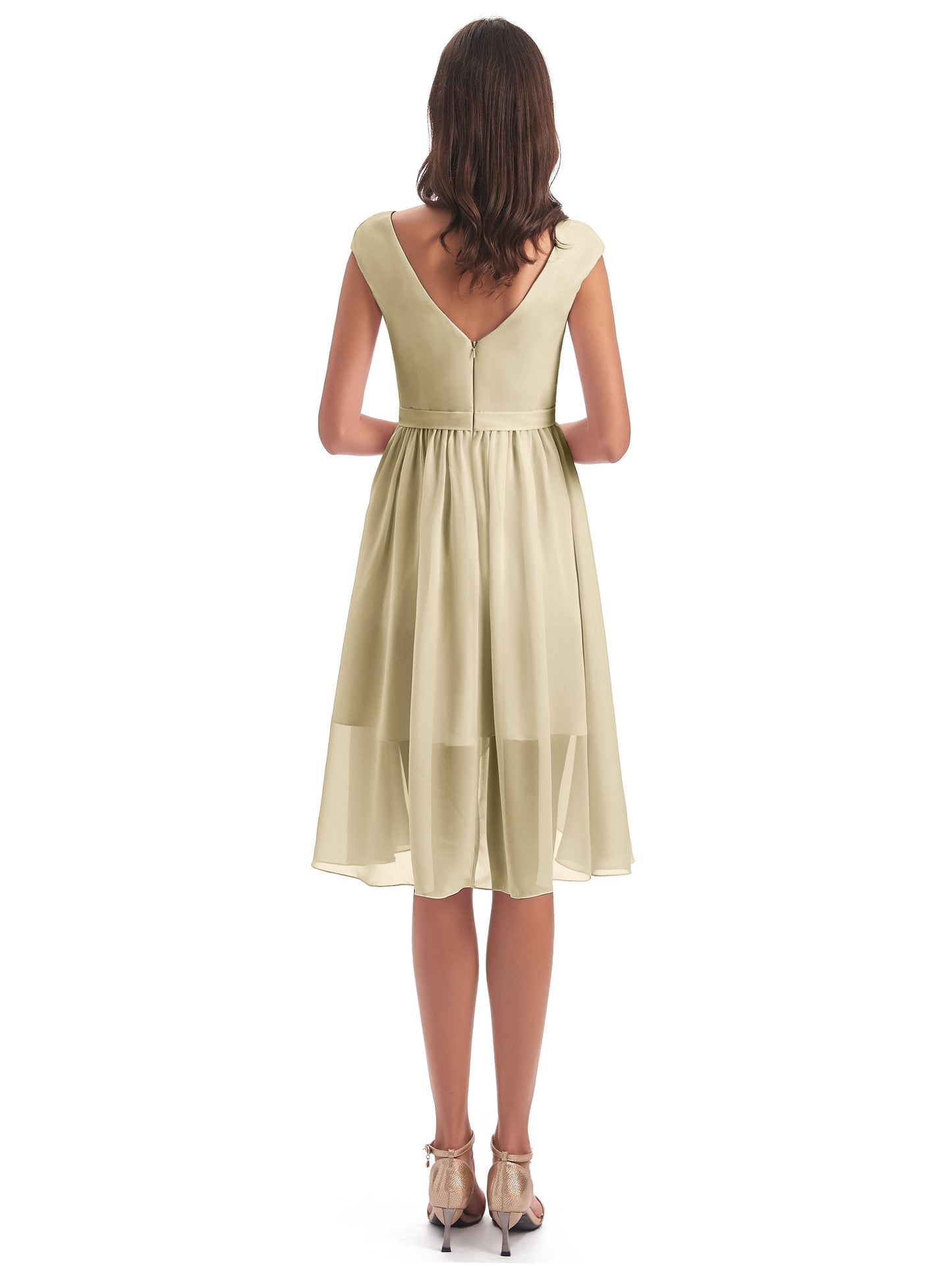 Renee Knee Length V-Neck Chiffon Bridesmaid Dresses