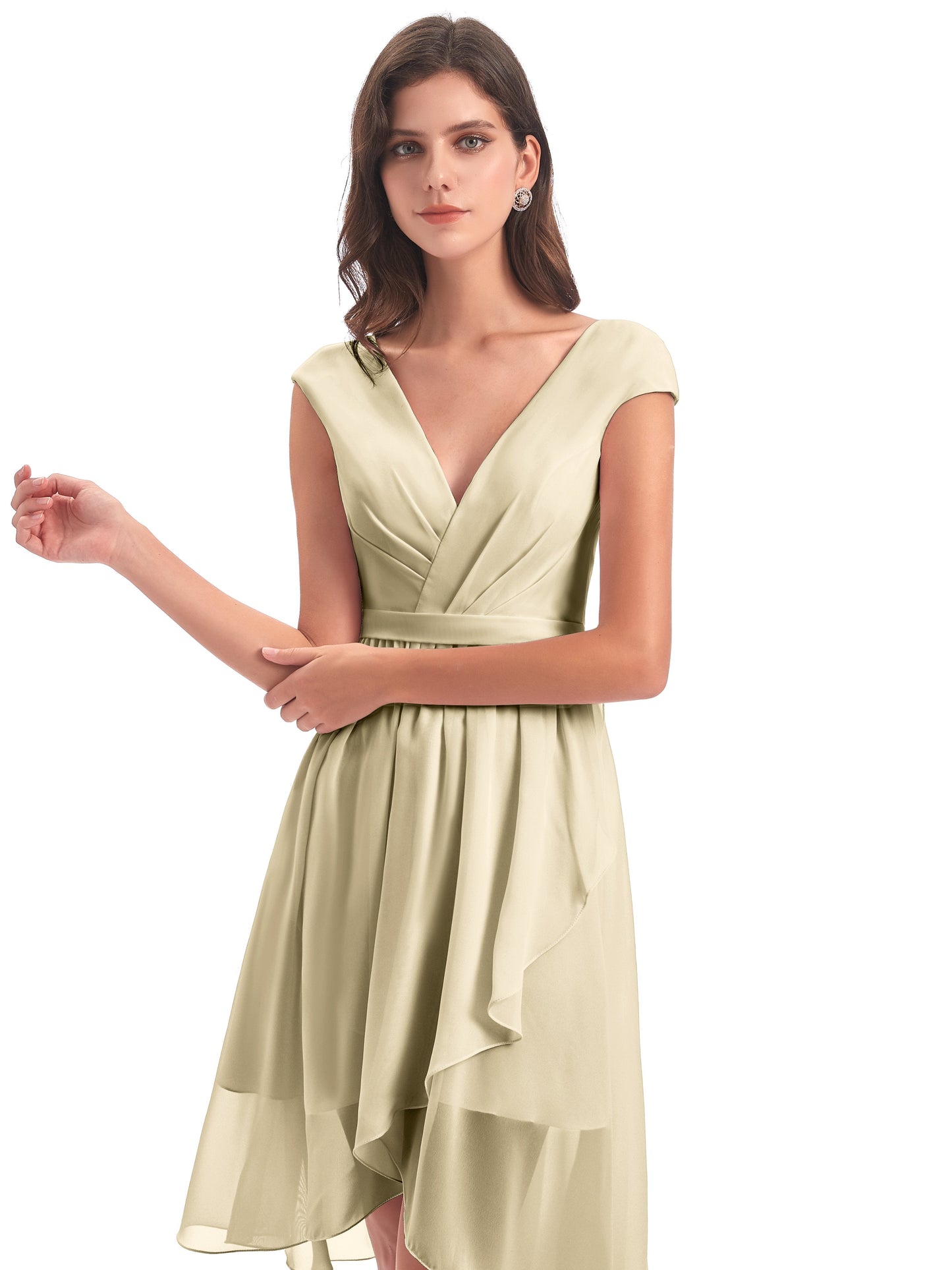 Renee Knee Length V-Neck Chiffon Bridesmaid Dresses