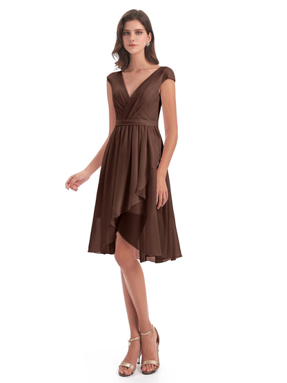 Renee Knee Length V-Neck Chiffon Bridesmaid Dresses