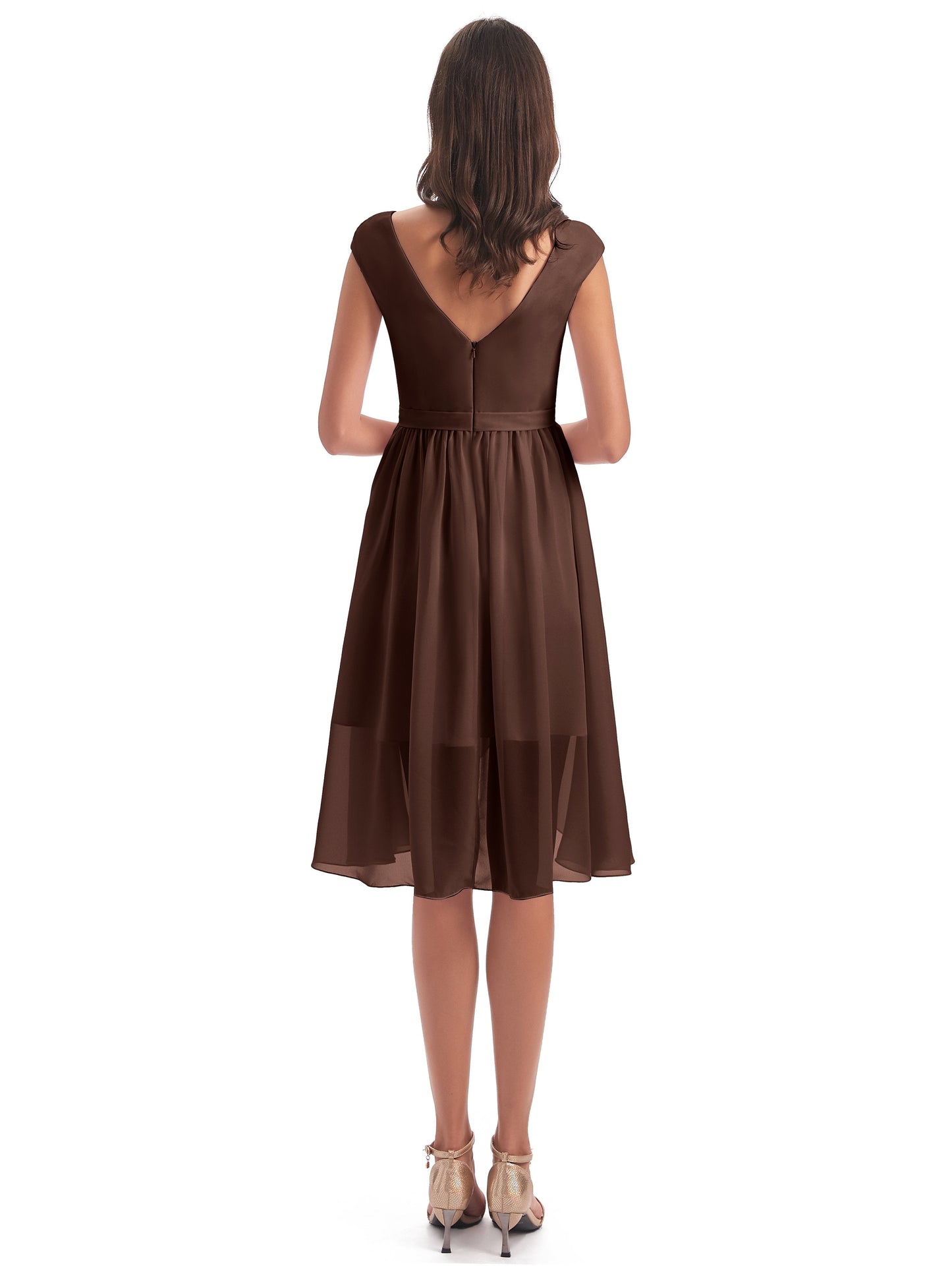 Renee Knee Length V-Neck Chiffon Bridesmaid Dresses