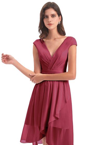 Renee Knee Length V-Neck Chiffon Bridesmaid Dresses
