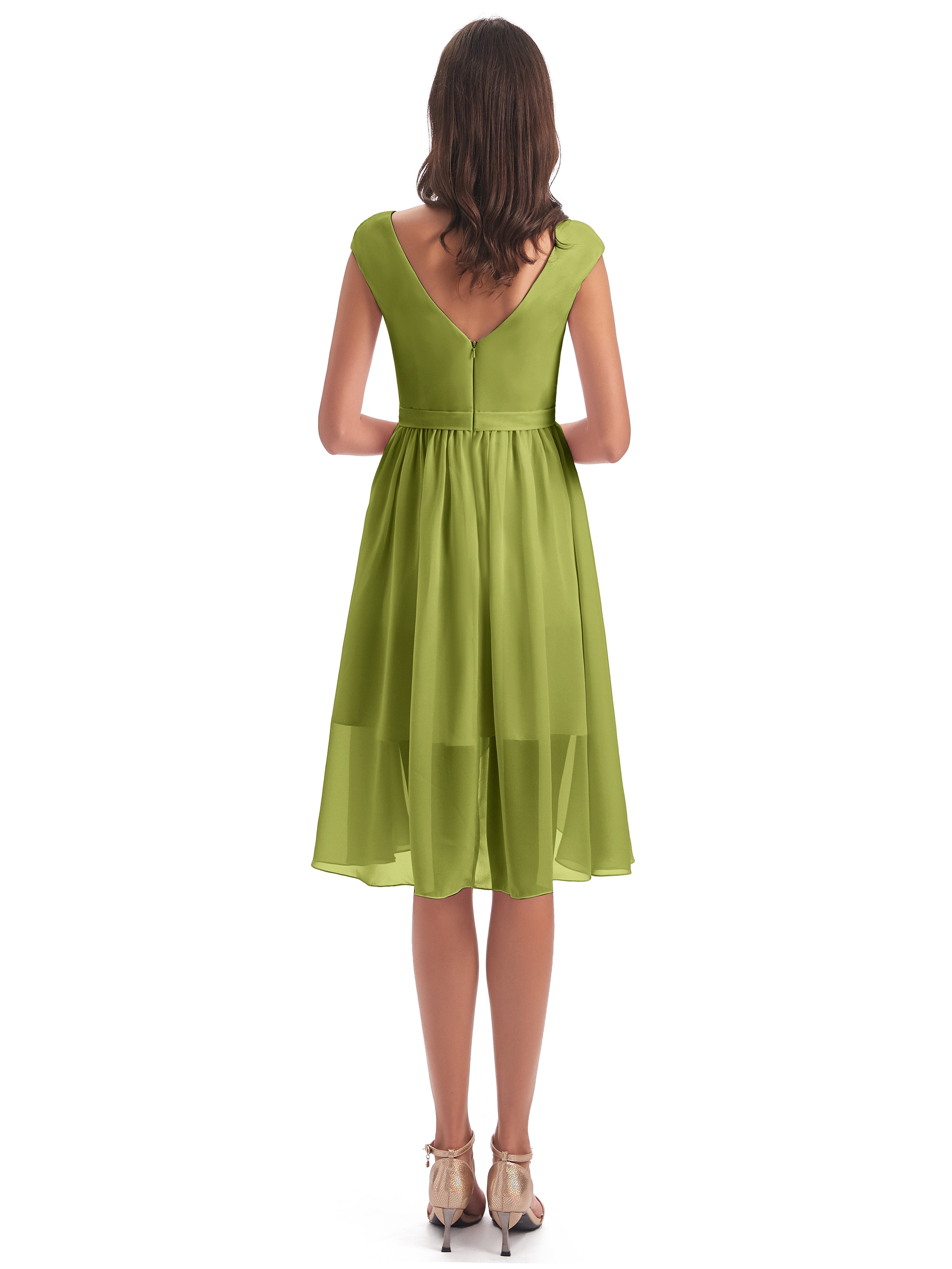 Renee Knee Length V-Neck Chiffon Bridesmaid Dresses