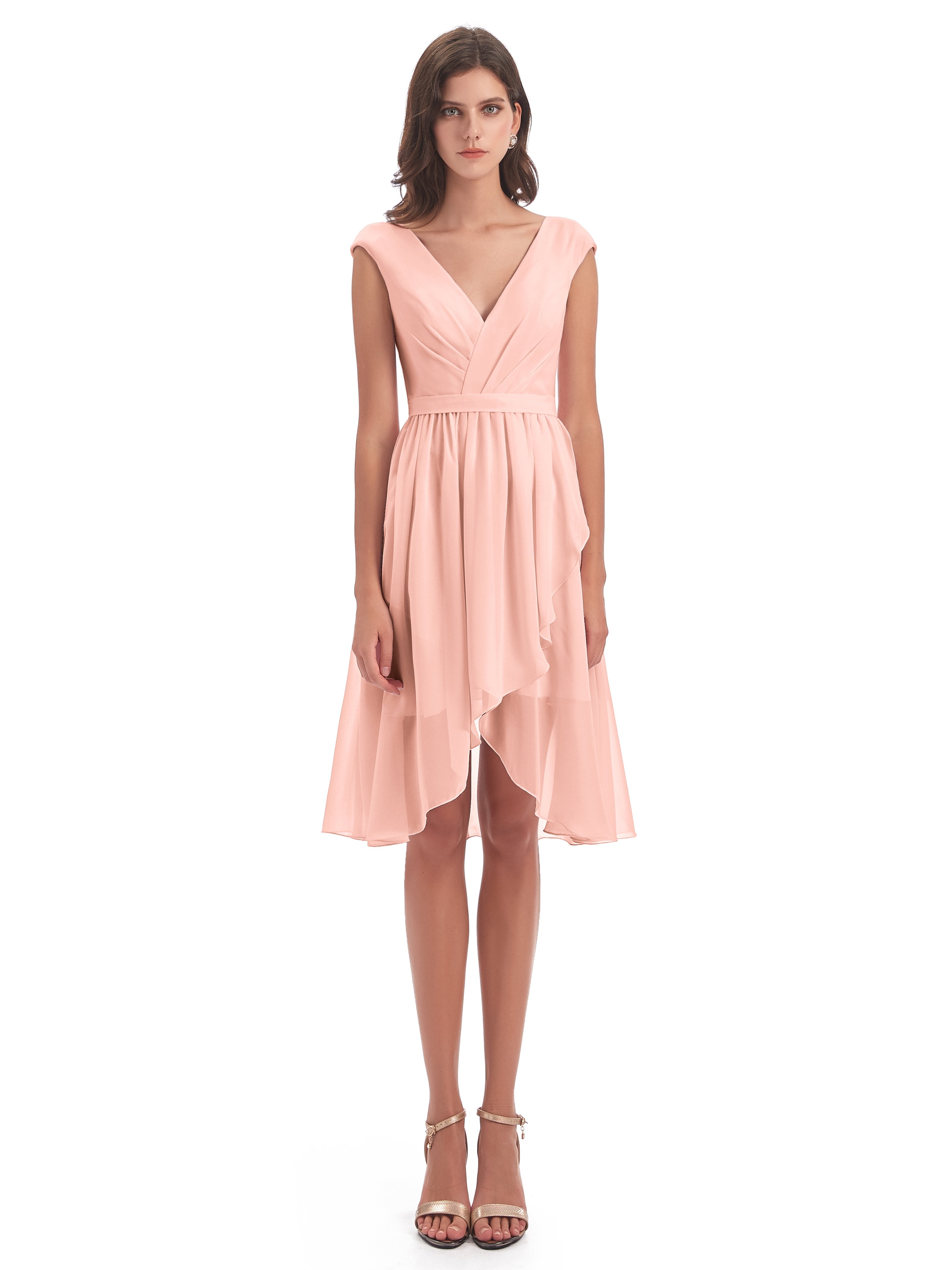 Renee Knee Length V-Neck Chiffon Bridesmaid Dresses