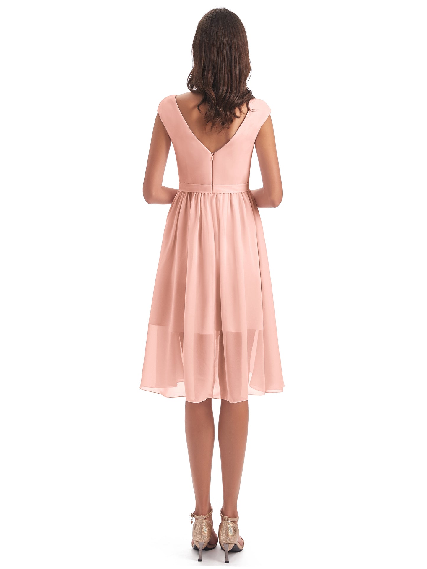Renee Knee Length V-Neck Chiffon Bridesmaid Dresses
