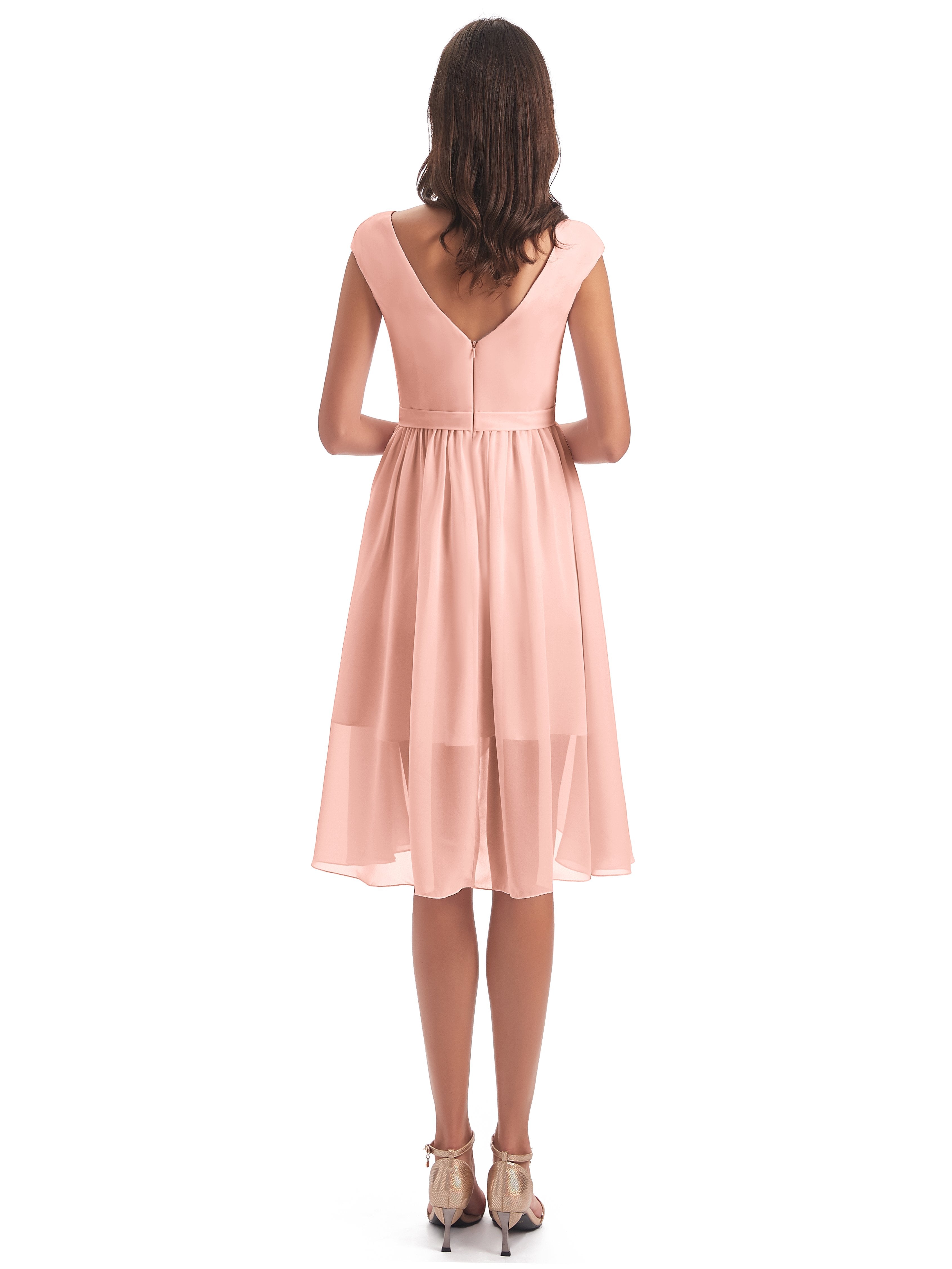 Renee Knee Length V-Neck Chiffon Bridesmaid Dresses