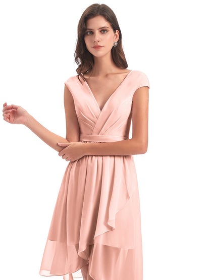 Renee Knee Length V-Neck Chiffon Bridesmaid Dresses