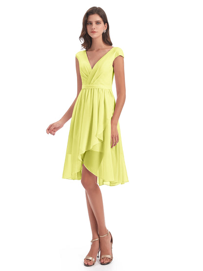 Renee Knee Length V-Neck Chiffon Bridesmaid Dresses