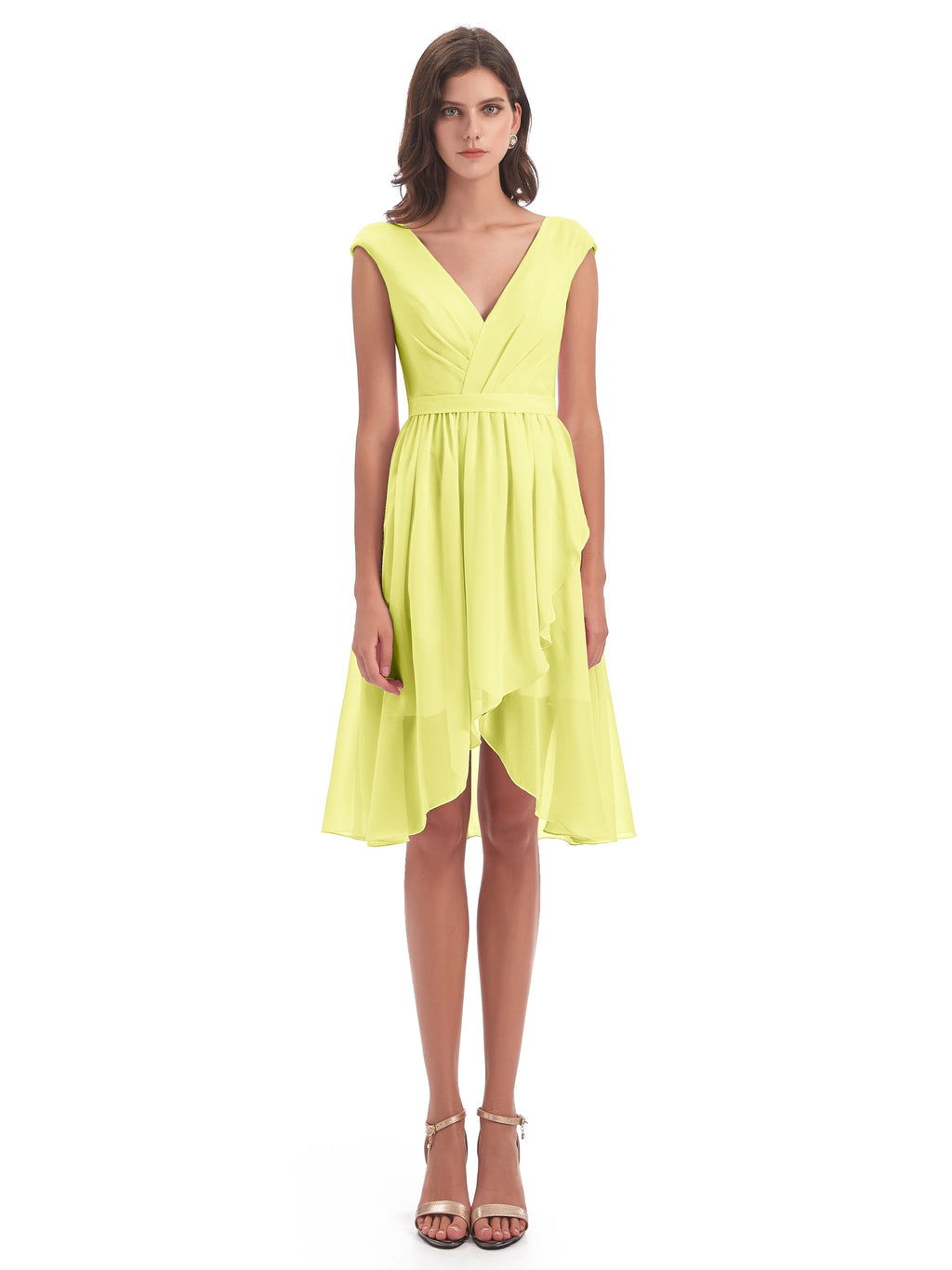 Renee Knee Length V-Neck Chiffon Bridesmaid Dresses