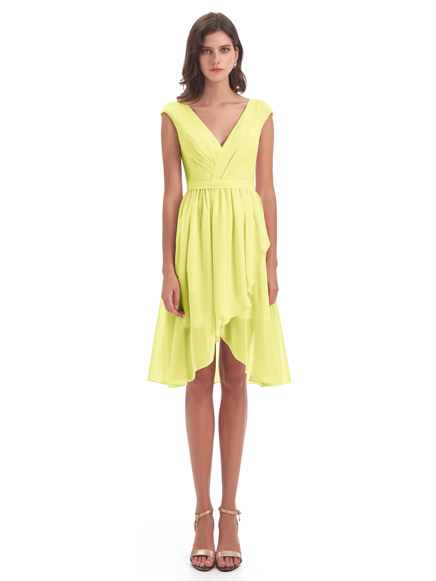 Renee Knee Length V-Neck Chiffon Bridesmaid Dresses