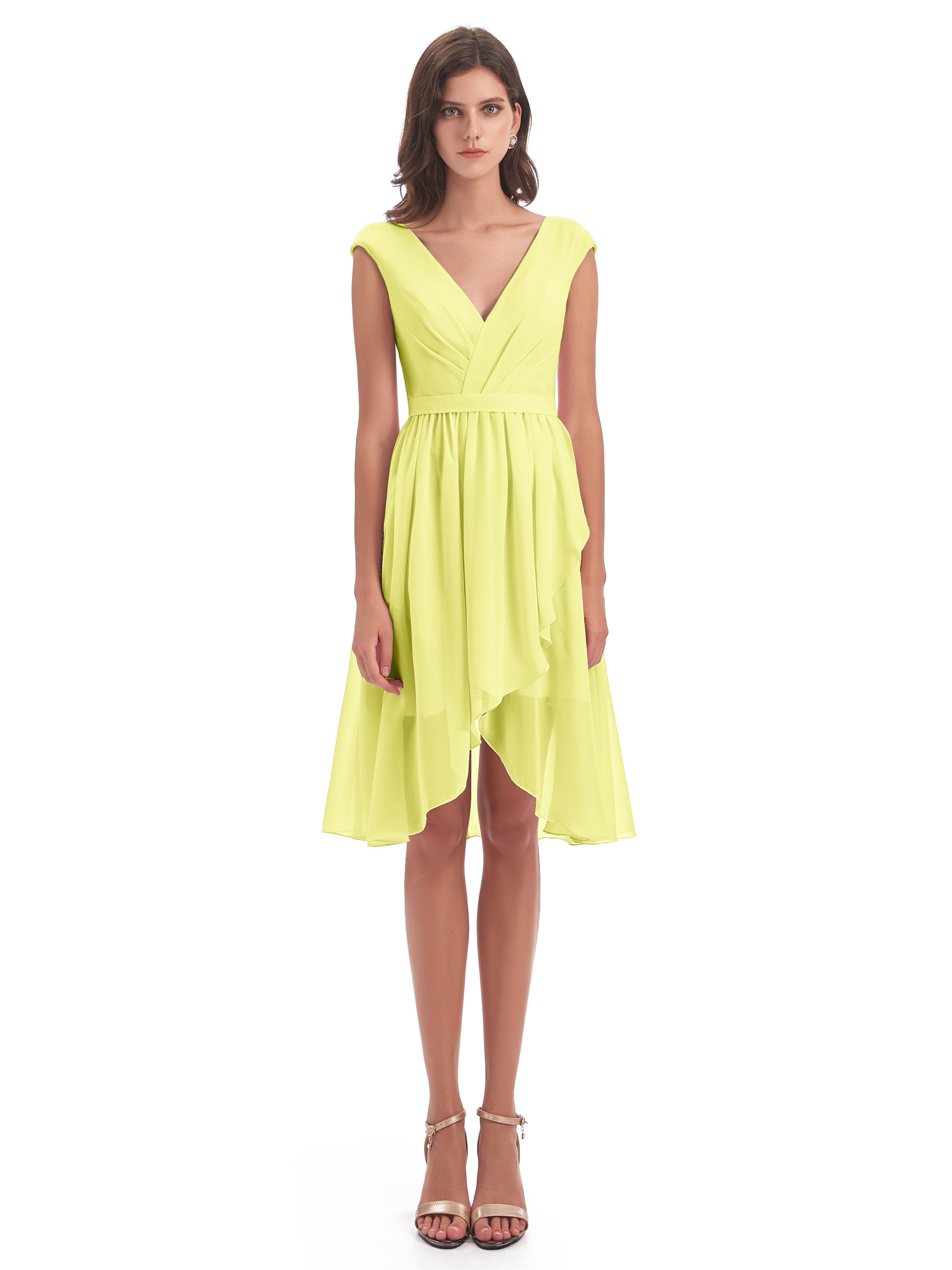 Renee Knee Length V-Neck Chiffon Bridesmaid Dresses