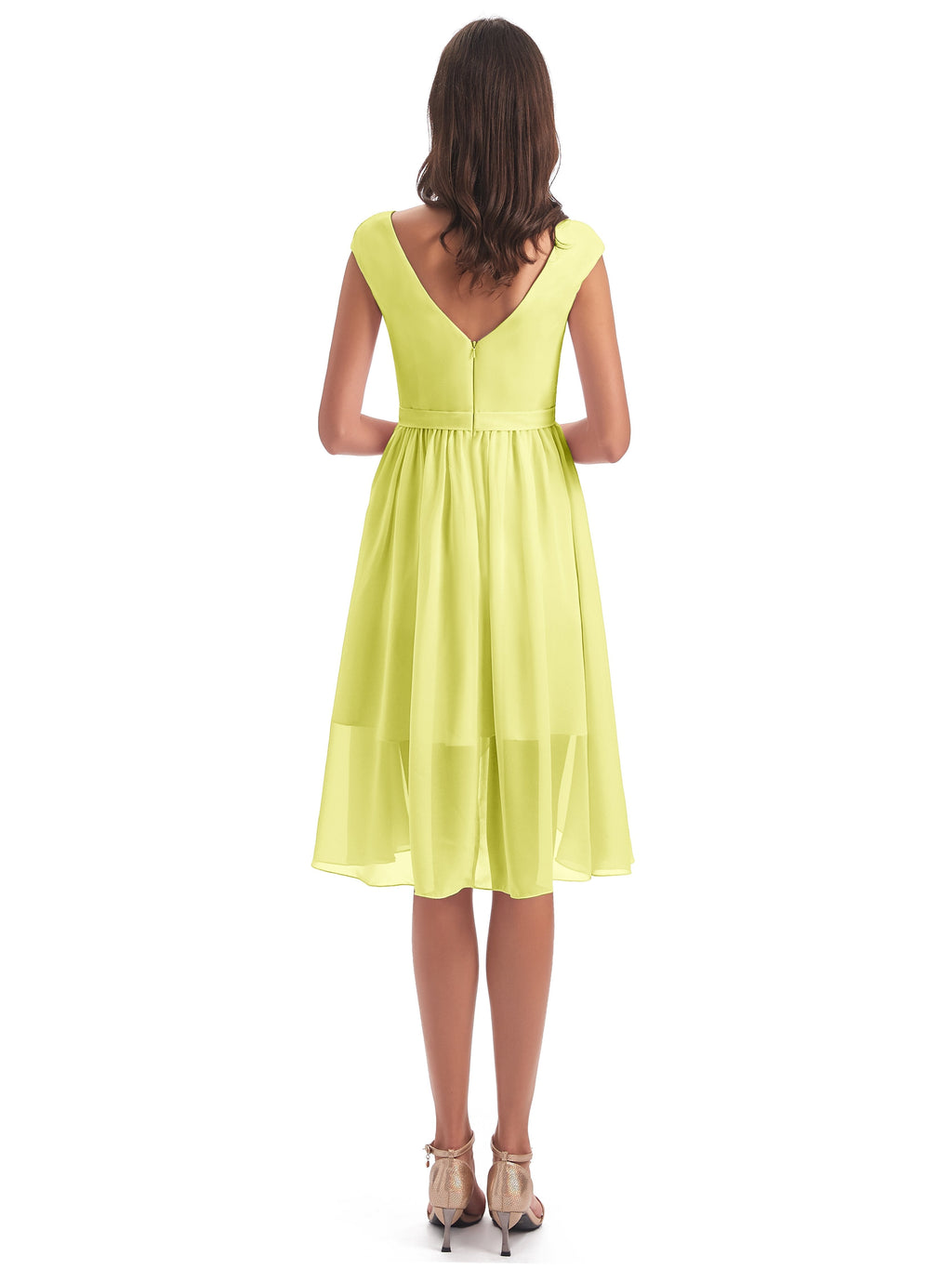 Renee Knee Length V-Neck Chiffon Bridesmaid Dresses