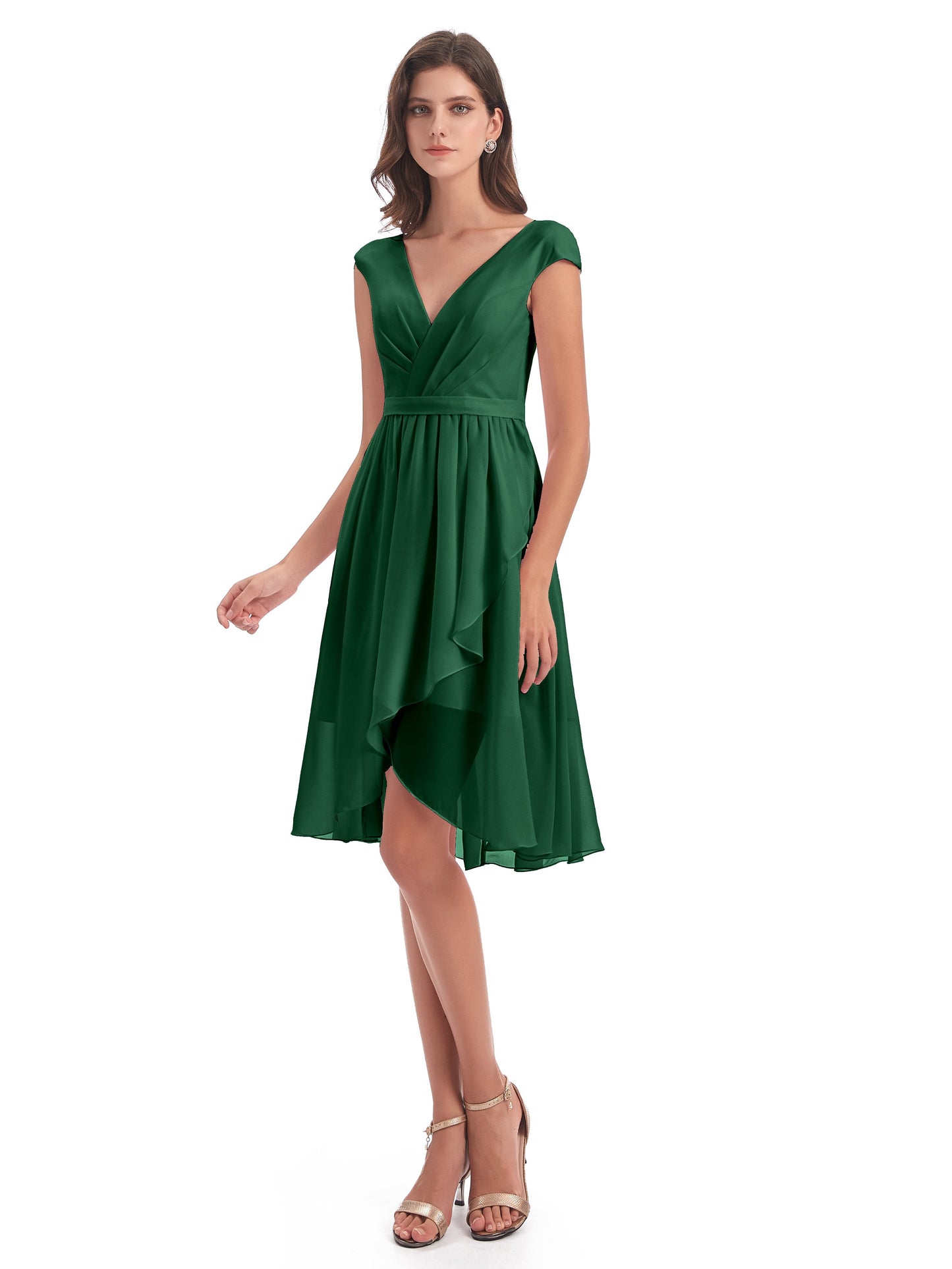 Renee Knee Length V-Neck Chiffon Bridesmaid Dresses