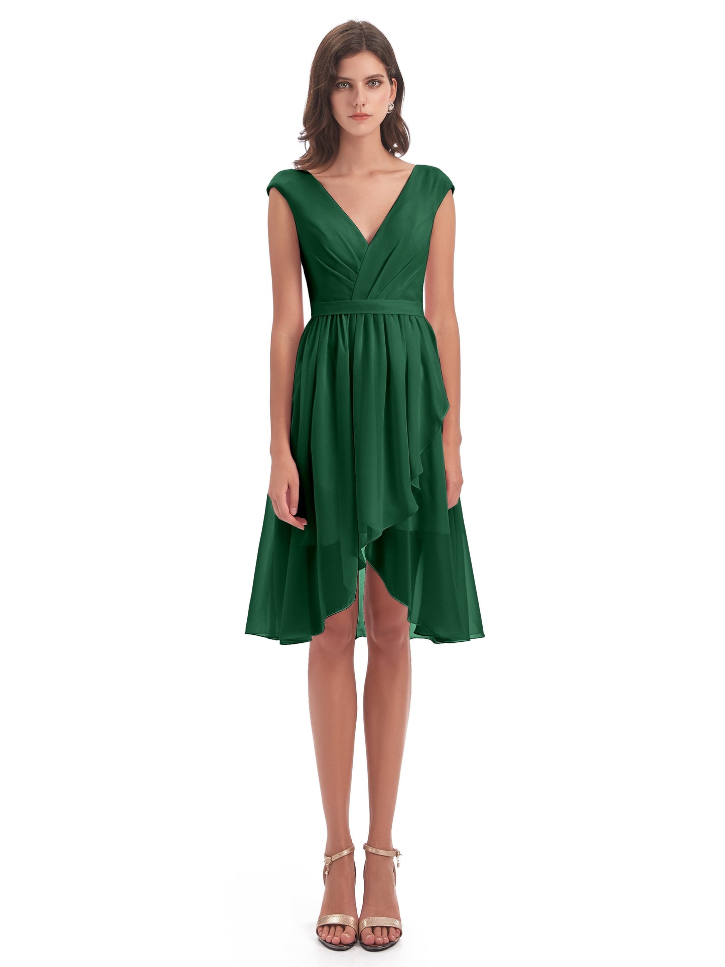 Renee Knee Length V-Neck Chiffon Bridesmaid Dresses