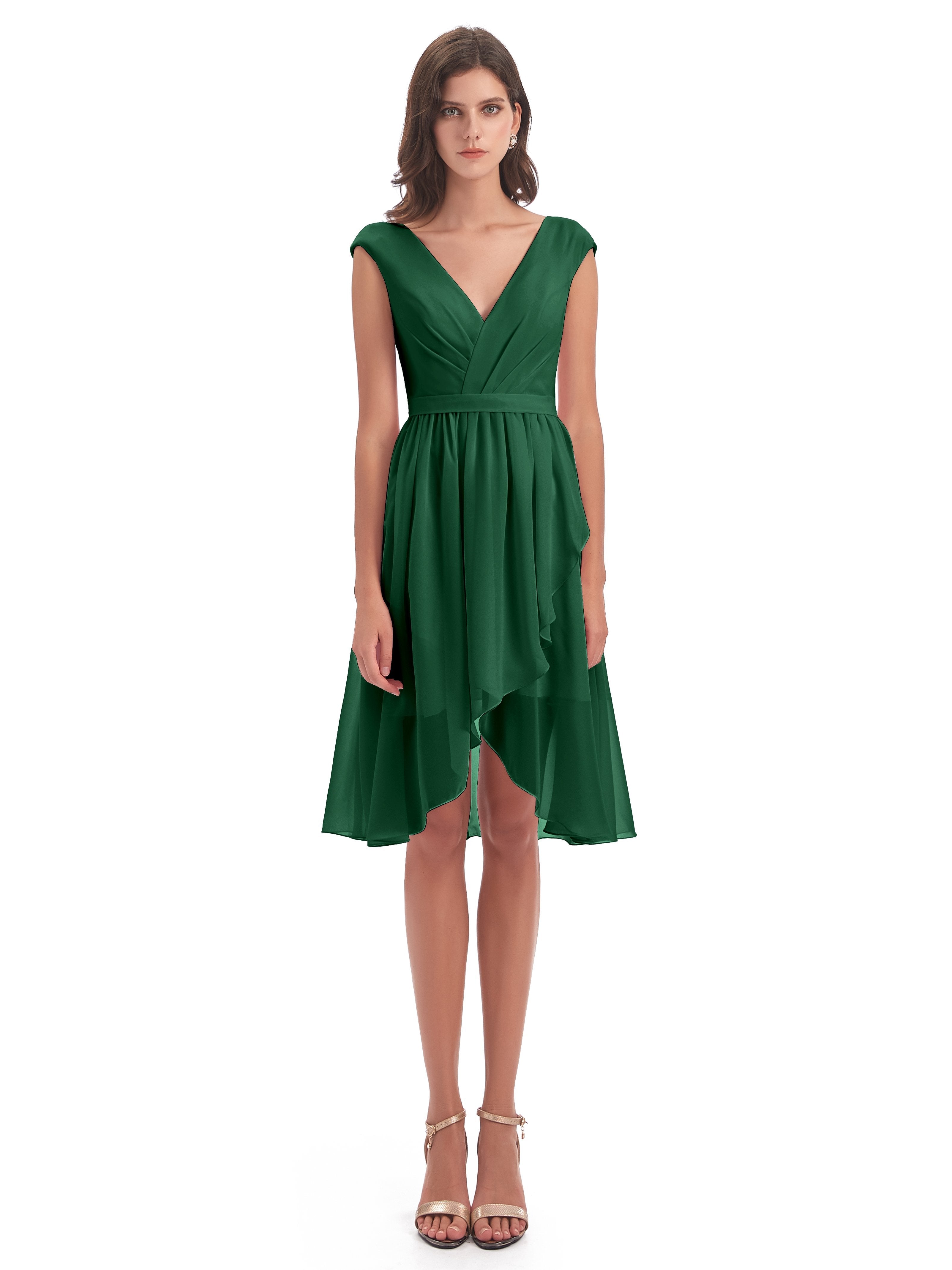 Renee Knee Length V-Neck Chiffon Bridesmaid Dresses