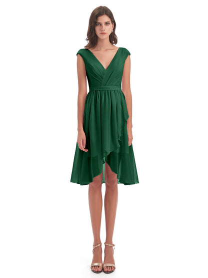 Renee Knee Length V-Neck Chiffon Bridesmaid Dresses