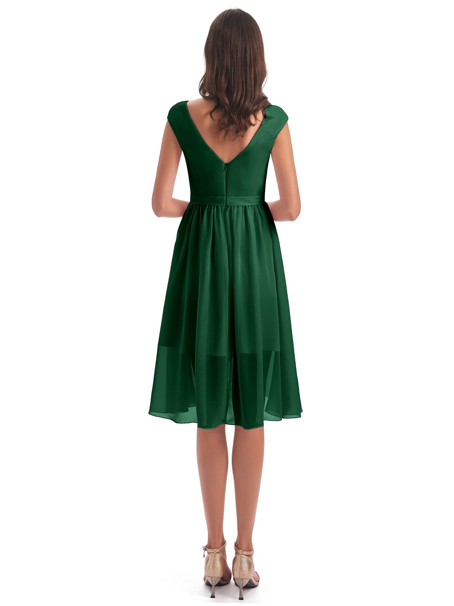 Renee Knee Length V-Neck Chiffon Bridesmaid Dresses
