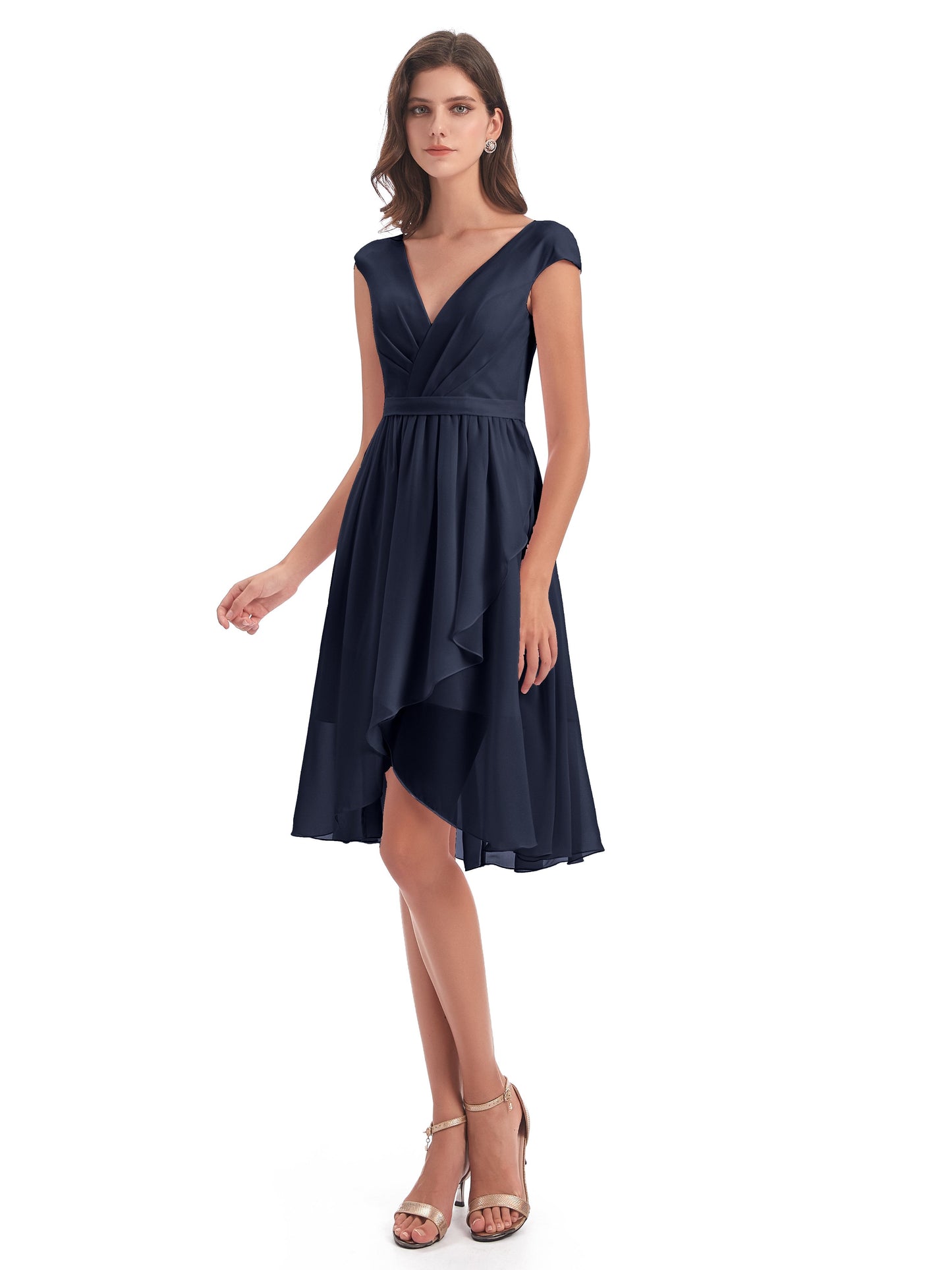 Renee Knee Length V-Neck Chiffon Bridesmaid Dresses
