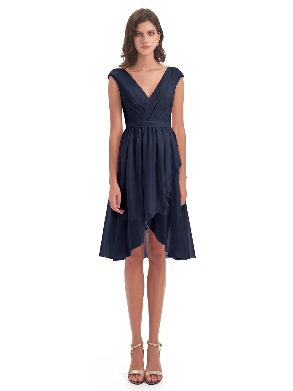 Renee Knee Length V-Neck Chiffon Bridesmaid Dresses