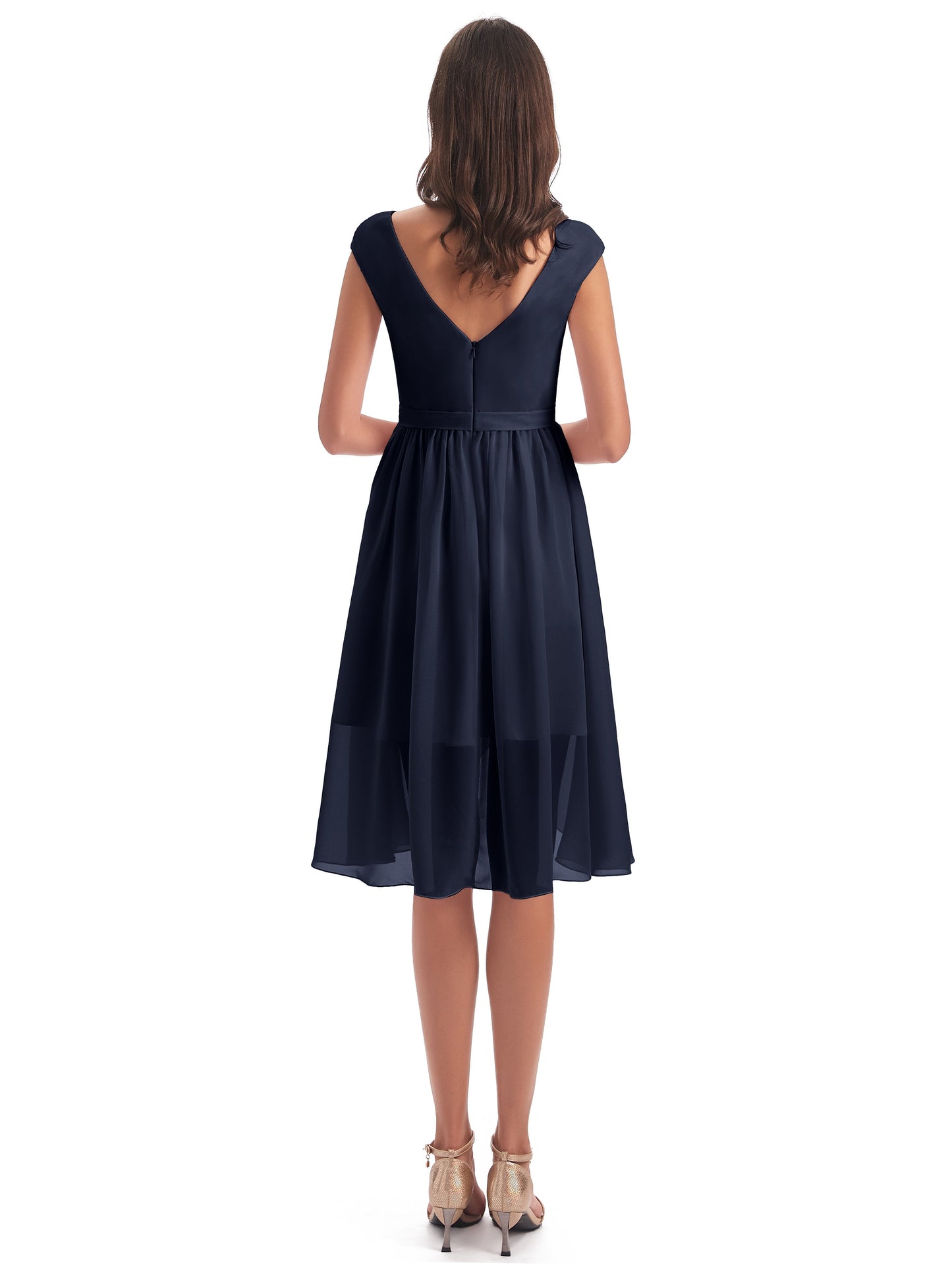 Renee Knee Length V-Neck Chiffon Bridesmaid Dresses