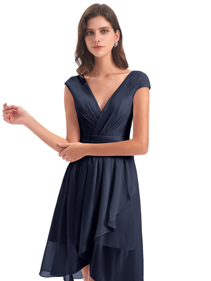 Renee Knee Length V-Neck Chiffon Bridesmaid Dresses