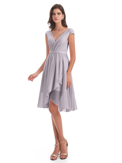 Renee Knee Length V-Neck Chiffon Bridesmaid Dresses