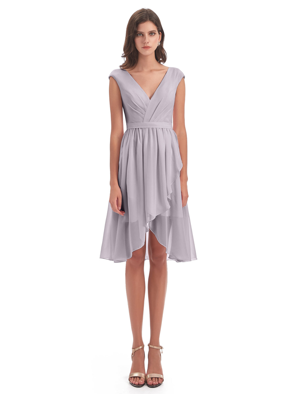 Renee Knee Length V-Neck Chiffon Bridesmaid Dresses