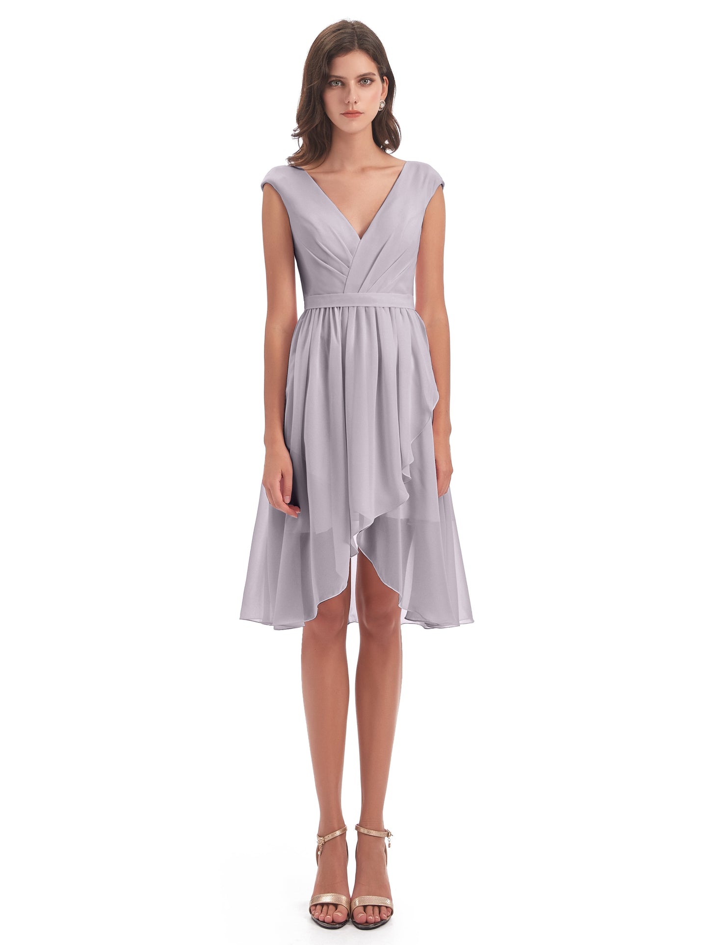 Renee Knee Length V-Neck Chiffon Bridesmaid Dresses