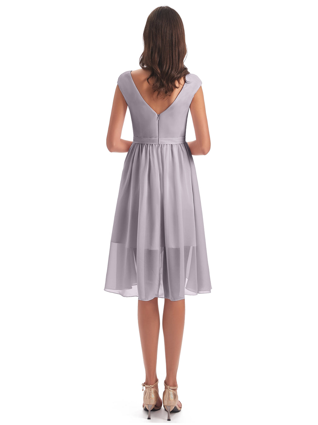 Renee Knee Length V-Neck Chiffon Bridesmaid Dresses