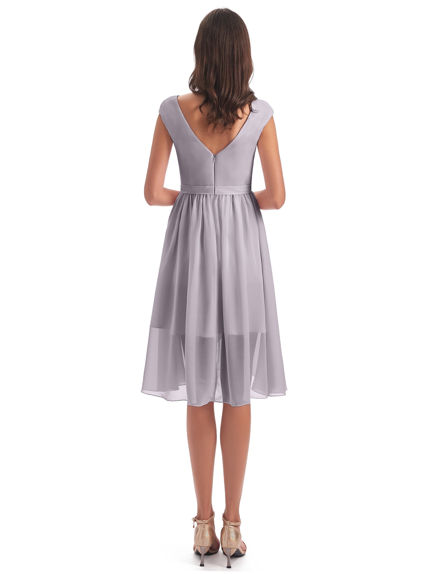 Renee Knee Length V-Neck Chiffon Bridesmaid Dresses