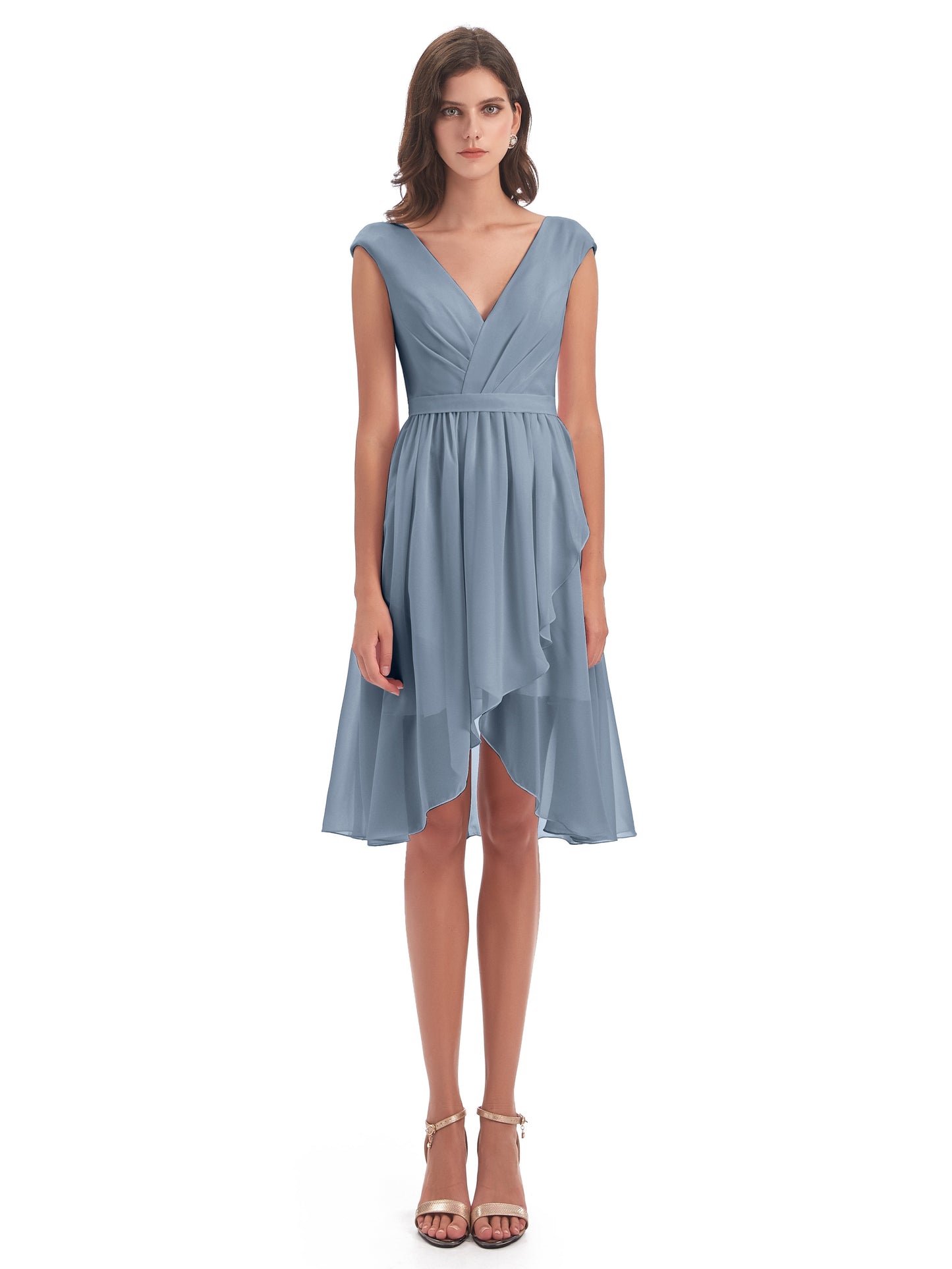 Renee Knee Length V-Neck Chiffon Bridesmaid Dresses