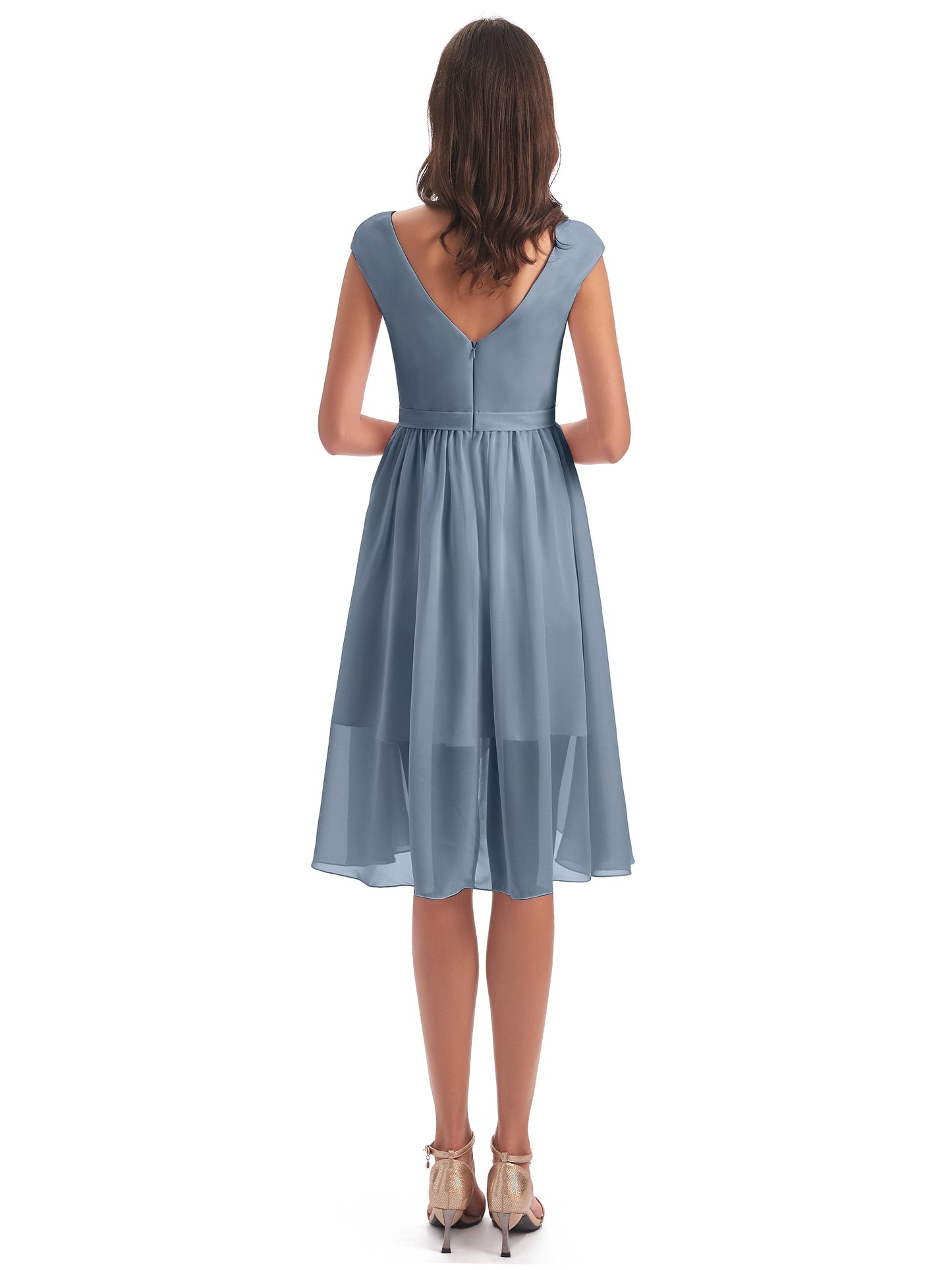 Renee Knee Length V-Neck Chiffon Bridesmaid Dresses