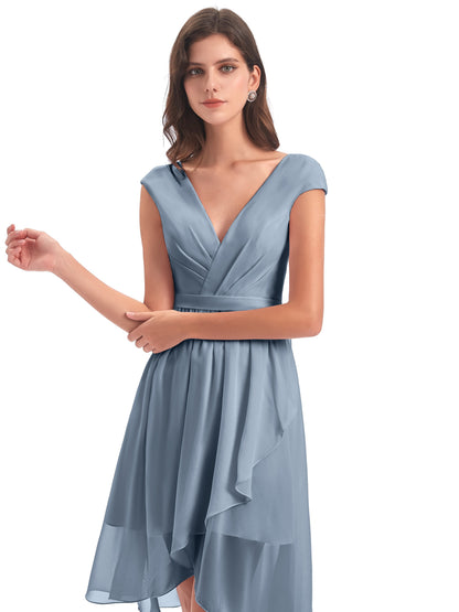 Renee Knee Length V-Neck Chiffon Bridesmaid Dresses