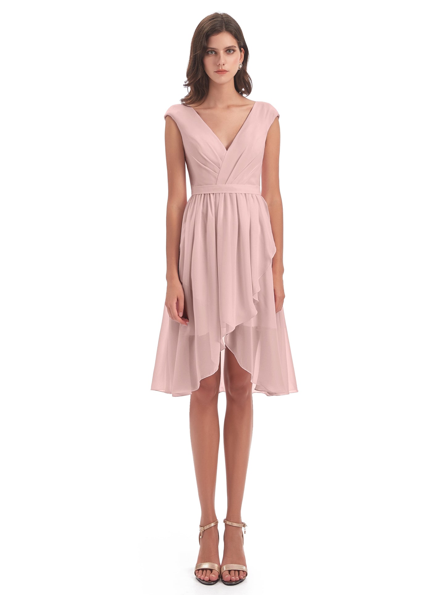 Renee Knee Length V-Neck Chiffon Bridesmaid Dresses