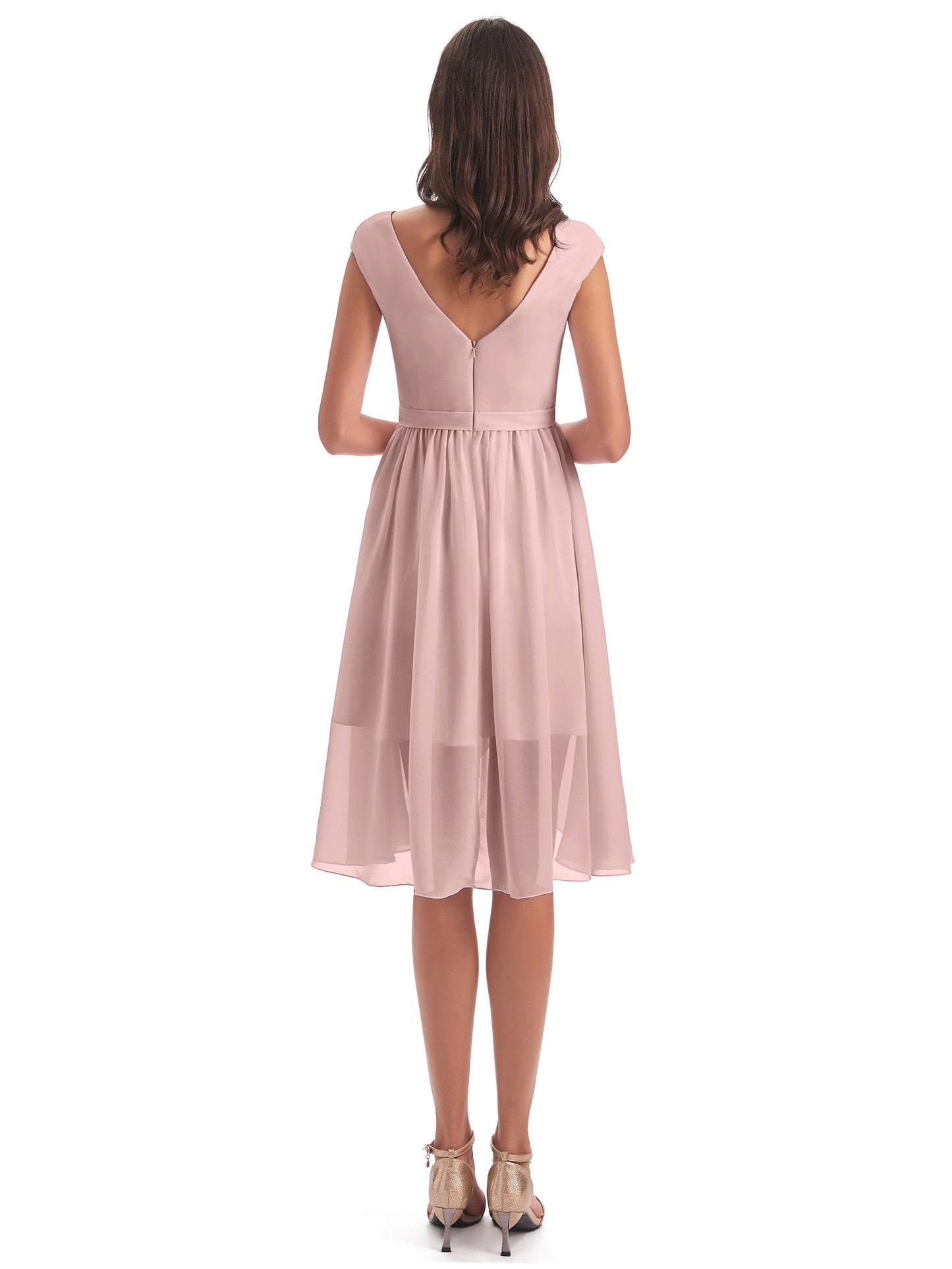 Renee Knee Length V-Neck Chiffon Bridesmaid Dresses