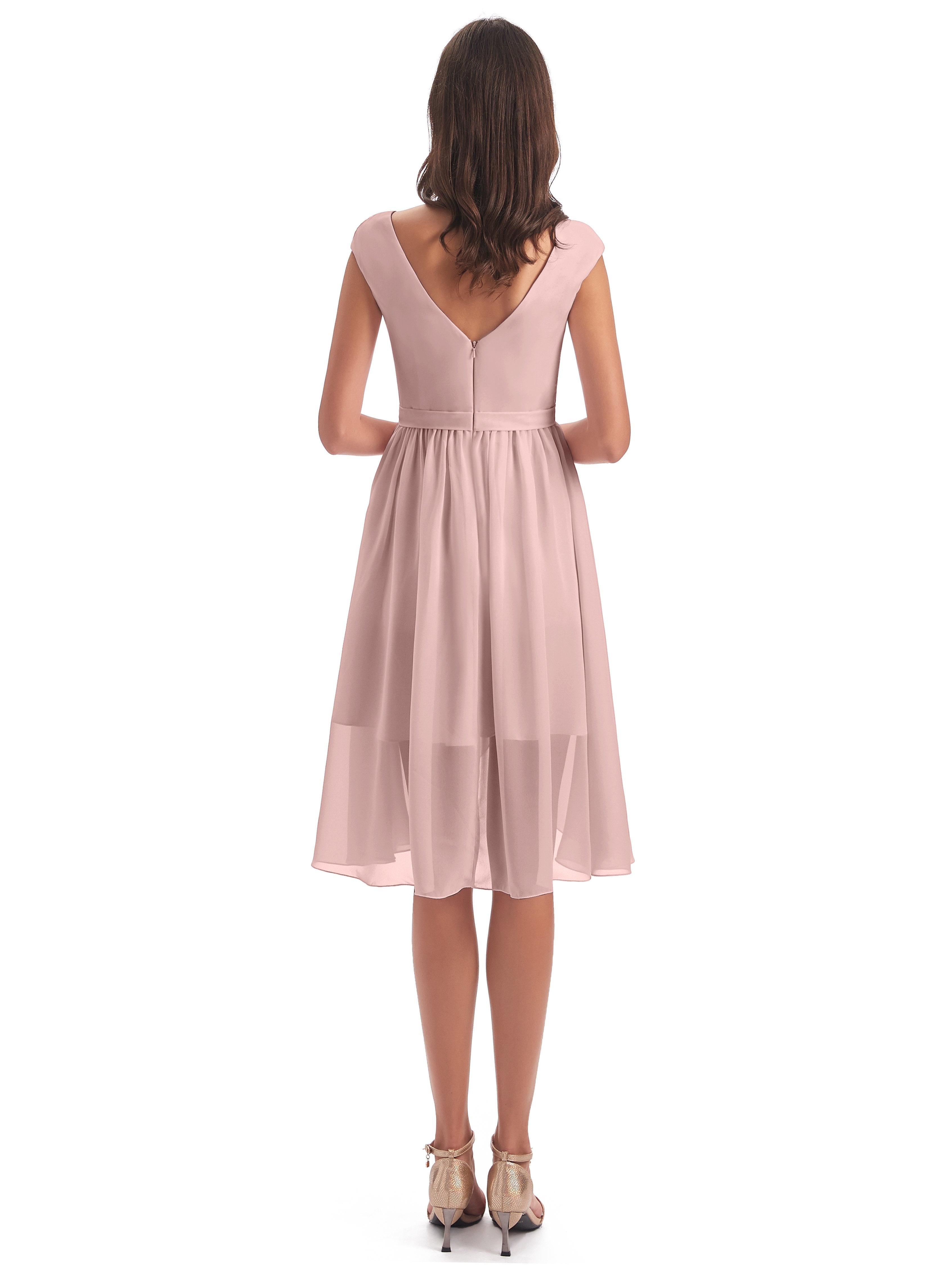 Renee Knee Length V-Neck Chiffon Bridesmaid Dresses
