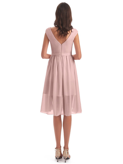 Renee Knee Length V-Neck Chiffon Bridesmaid Dresses